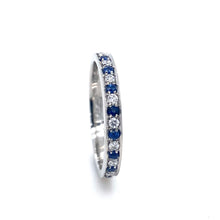 Load image into Gallery viewer, Platinum, 0.15tcw Blue Sapphire and Diamond Eternity Ring