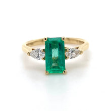 Load image into Gallery viewer, 18ct Yellow Gold, 1.37ct Emerald & Diamond Trilogy Ring