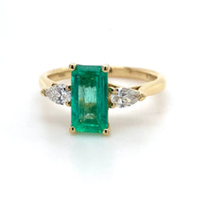Load image into Gallery viewer, 18ct Yellow Gold, 1.37ct Emerald & Diamond Trilogy Ring
