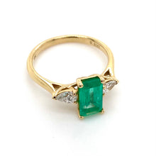 Load image into Gallery viewer, 18ct Yellow Gold, 1.37ct Emerald & Diamond Trilogy Ring