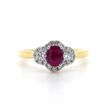 Load image into Gallery viewer, 18ct White Gold, 0.48ct Ruby & Diamond Trilogy Cluster Ring