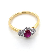 Load image into Gallery viewer, 18ct White Gold, 0.48ct Ruby & Diamond Trilogy Cluster Ring