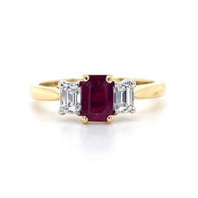 Load image into Gallery viewer, 18ct Yellow & White Gold, 0.56ct Ruby & Diamond Trilogy Ring