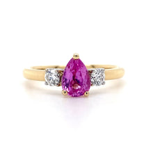 Load image into Gallery viewer, 18ct Yellow Gold, 0.96ct Pink Sapphire & Diamond Trilogy Ring