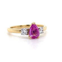 Load image into Gallery viewer, 18ct Yellow Gold, 0.96ct Pink Sapphire & Diamond Trilogy Ring