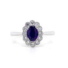 Load image into Gallery viewer, 18ct White Gold, 0.46ct Purple Sapphire & Diamond Daisy Cluster Ring