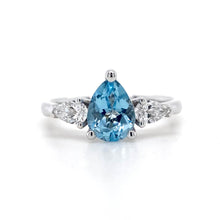 Load image into Gallery viewer, 18ct White Gold, 0.96ct Aquamarine & Diamond Trilogy Ring