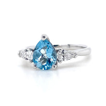 Load image into Gallery viewer, 18ct White Gold, 0.96ct Aquamarine & Diamond Trilogy Ring