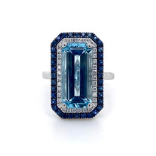 Load image into Gallery viewer, Platinum, 3.35ct Aquamarine, Diamond, & Sapphire Cluster Ring