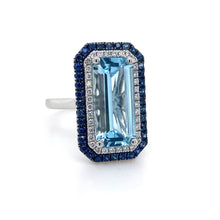 Load image into Gallery viewer, Platinum, 3.35ct Aquamarine, Diamond, & Sapphire Cluster Ring