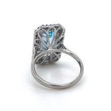 Load image into Gallery viewer, Platinum, 3.35ct Aquamarine, Diamond, & Sapphire Cluster Ring