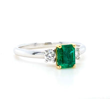 Load image into Gallery viewer, 18ct White & Yellow Gold, 0.79ct Emerald & Diamond Trilogy Ring