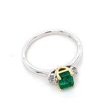 Load image into Gallery viewer, 18ct White & Yellow Gold, 0.79ct Emerald & Diamond Trilogy Ring