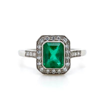 Load image into Gallery viewer, Platinum, 0.89ct Emerald & Diamond Cluster Ring
