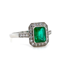 Load image into Gallery viewer, Platinum, 0.89ct Emerald & Diamond Cluster Ring