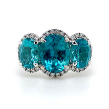 Load image into Gallery viewer, 18ct White Gold, 3.47ct Tourmaline & Diamond Trilogy Cluster Ring
