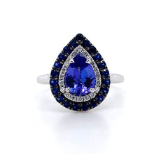 Load image into Gallery viewer, 18ct White Gold, 0.90ct Tanzanite, Diamond, & Sapphire Double Cluster Ring