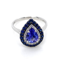 Load image into Gallery viewer, 18ct White Gold, 0.90ct Tanzanite, Diamond, & Sapphire Double Cluster Ring