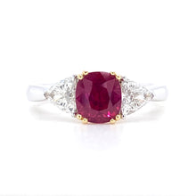 Load image into Gallery viewer, Platinum & 18ct Yellow Gold, 1.71ct Ruby & Diamond Trilogy Ring