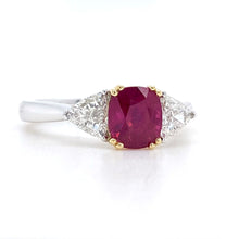 Load image into Gallery viewer, Platinum & 18ct Yellow Gold, 1.71ct Ruby & Diamond Trilogy Ring