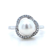 Load image into Gallery viewer, 18ct White Gold, Pearl & Diamond Petal Ring