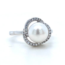 Load image into Gallery viewer, 18ct White Gold, Pearl & Diamond Petal Ring
