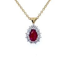 Load image into Gallery viewer, 18ct White & Yellow Gold, 1.15ct Ruby & Diamond Cluster Pendant