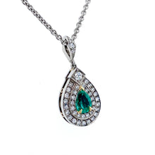 Load image into Gallery viewer, Platinum & 18ct Yellow Gold, 0.43ct Emerald & Diamond Cluster Pendant