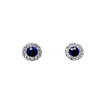 Load image into Gallery viewer, 18ct White Gold, 0.74ct Sapphire & Diamond Cluster Earrings