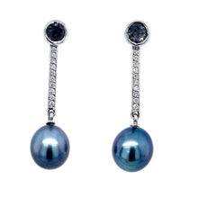 Load image into Gallery viewer, 18ct White Gold, Diamond & Tahitian Pearl Drop Earrings