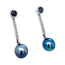 Load image into Gallery viewer, 18ct White Gold, Diamond & Tahitian Pearl Drop Earrings