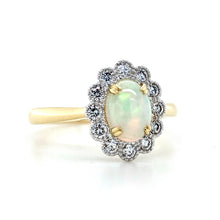 Load image into Gallery viewer, 18ct Yellow Gold & 18ct White Gold, 0.54ct Opal & Diamond Cluster Ring