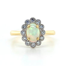 Load image into Gallery viewer, 18ct Yellow Gold & 18ct White Gold, 0.54ct Opal & Diamond Cluster Ring