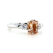 Load image into Gallery viewer, 18ct Red Gold & 18ct White Gold, 0.65ct Morganite & Diamond Trilogy Ring