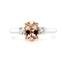 Load image into Gallery viewer, 18ct Red Gold & 18ct White Gold, 0.65ct Morganite & Diamond Trilogy Ring