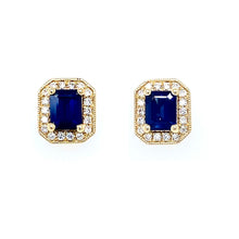 Load image into Gallery viewer, 18ct Yellow gold, 0.90tcw Sapphire & Diamond Cluster Earrings