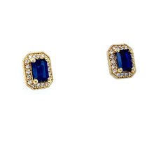 Load image into Gallery viewer, 18ct Yellow gold, 0.90tcw Sapphire & Diamond Cluster Earrings