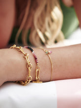 Load image into Gallery viewer, Watermelon Tourmaline T-Bar Beaded Bracelet, Goldplate