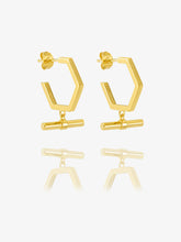 Load image into Gallery viewer, T-Bar Hexagon Hoops, Goldplate