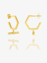 Load image into Gallery viewer, T-Bar Hexagon Hoops, Goldplate