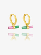 Load image into Gallery viewer, Watermelon T-Bar Huggie Hoop Earrings, Goldplate