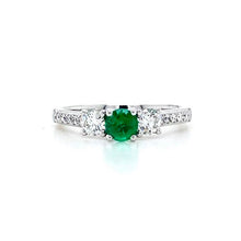 Load image into Gallery viewer, Platinum, 0.28ct Emerald & Diamond Trilogy Ring