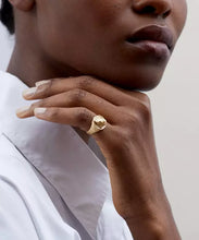 Load image into Gallery viewer, Ornately Engraved Signet Ring with Sleeping Hare, Goldplate