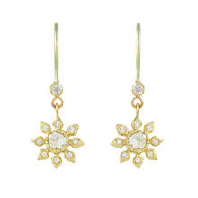 Load image into Gallery viewer, Multi Diamond Flower Hook Earrings, 18ct Yellow Gold