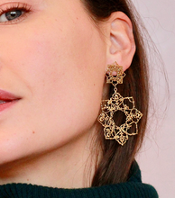 Load image into Gallery viewer, Two Blooms Drop Earrings, 9ct Yellow Gold