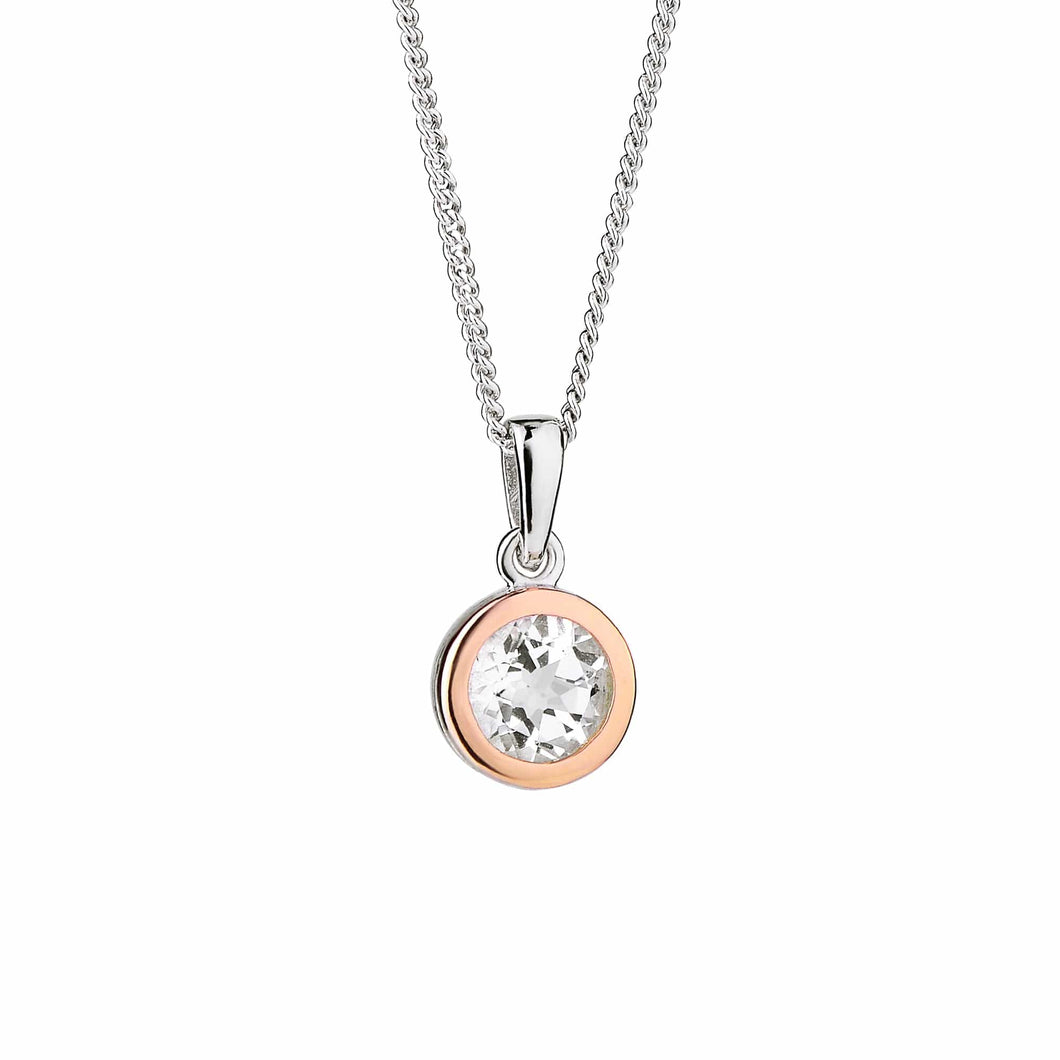 Celebration Single Stone Pendant with Topaz, Sterling Silver & Welsh Gold