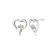 Load image into Gallery viewer, Paw Prints Heart Stud Earrings with Topaz, Sterling Silver &amp; Welsh Gold
