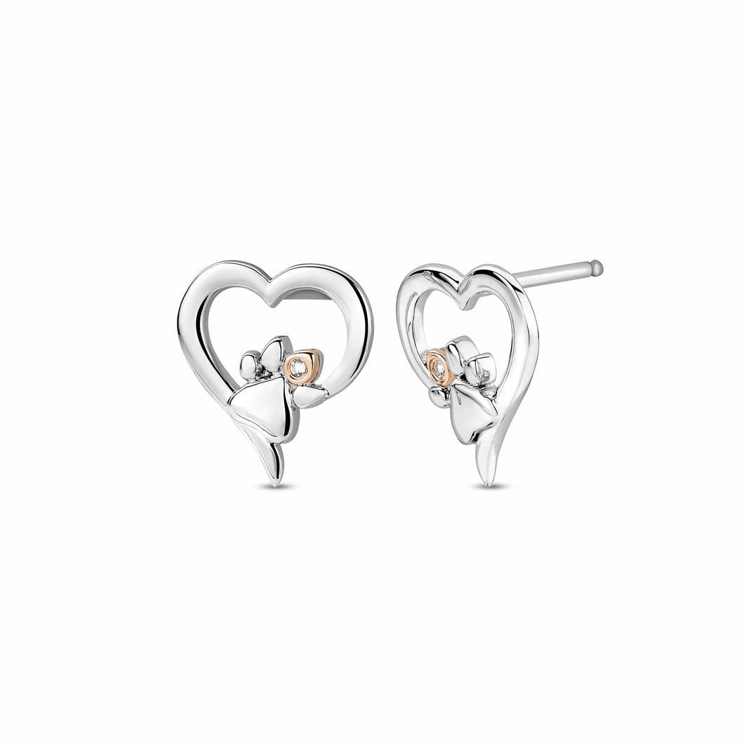Paw Prints Heart Stud Earrings with Topaz, Sterling Silver & Welsh Gold