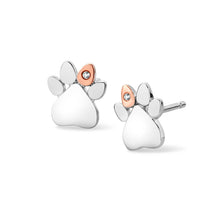 Load image into Gallery viewer, Paw Prints Stud Earrings with Topaz, Sterling Silver &amp; Welsh Gold
