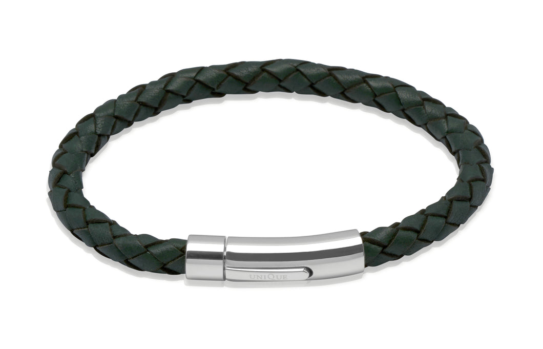 Dark Green Braided Leather Bracelet